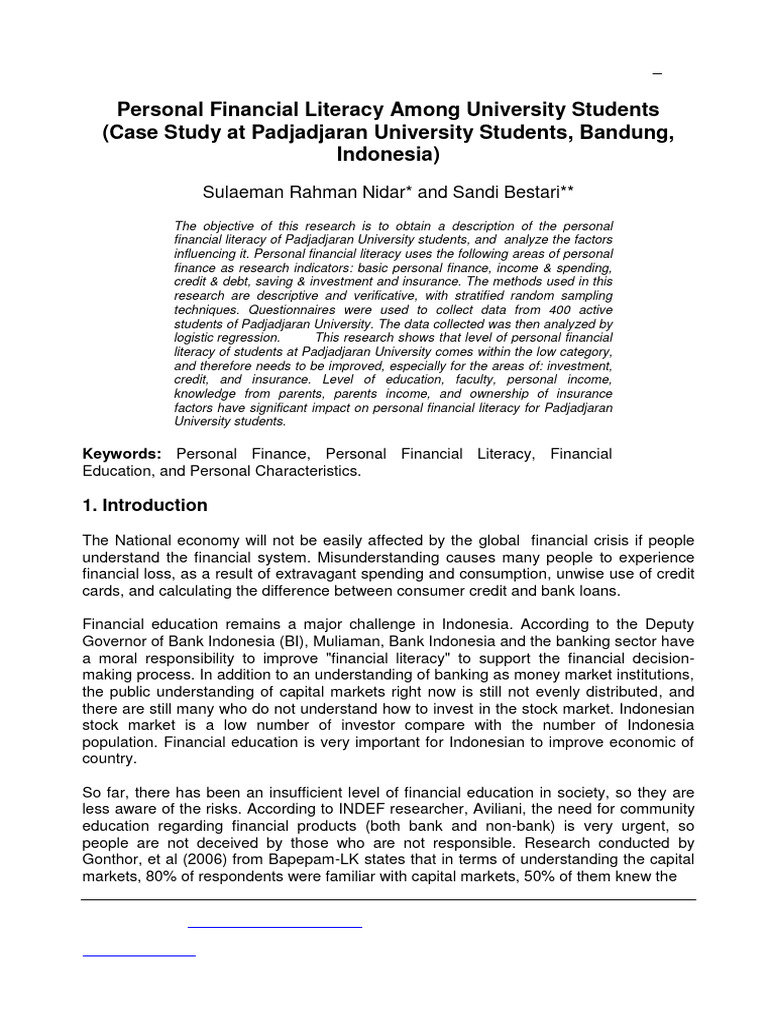 Personal Financial Literacy in Students | PDF | Logistic Regression ...