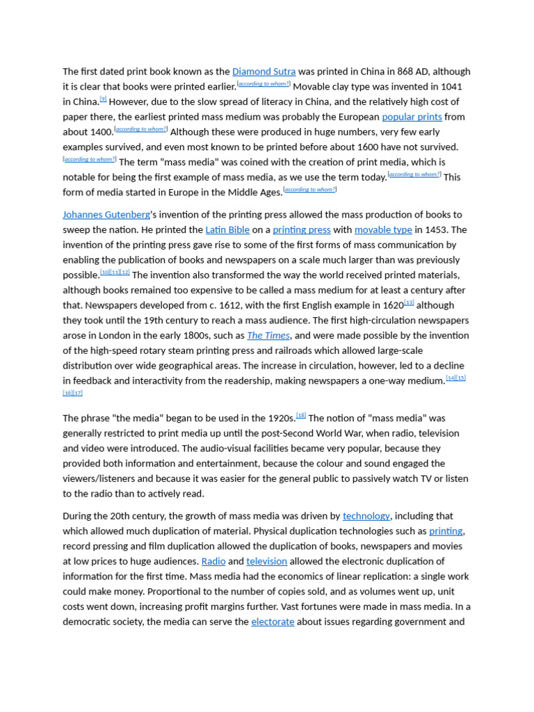 History of Mass Media Evolution | PDF | Mass Media | Printing Press