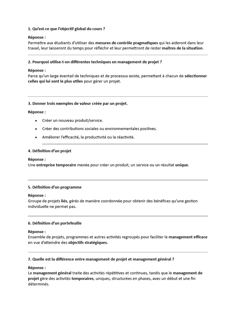 Techniques de Management de Projet | PDF | Gestion de projet ...