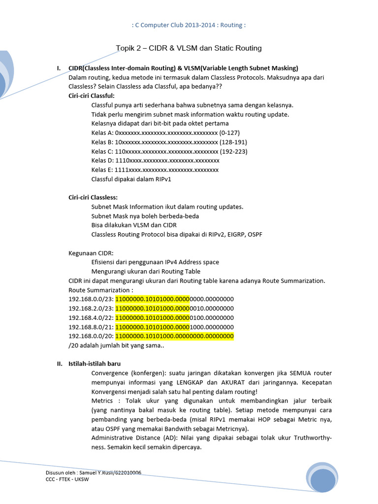 VLSM, CIDR & Static Routing | PDF