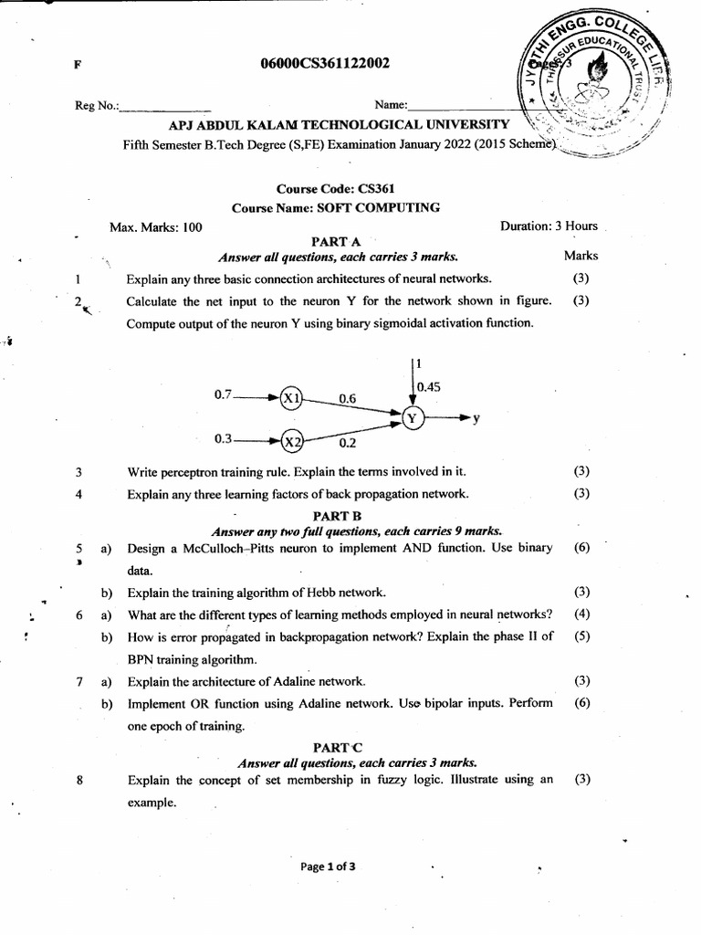 Btech Cs 5 Sem Soft Computing Cs361 Jan 2022 | PDF | Applied ...