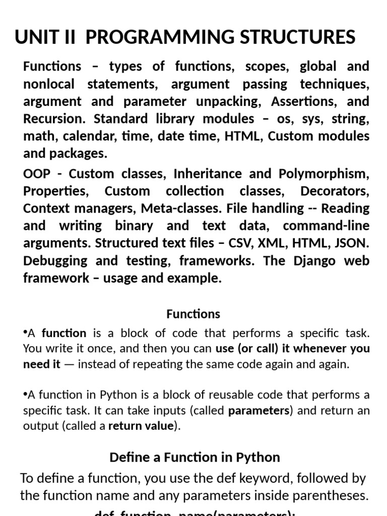 UNIT II Updatd | PDF | Parameter (Computer Programming) | Scope ...