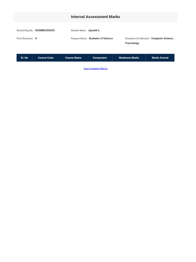 Student Internal Assessment Marks | PDF