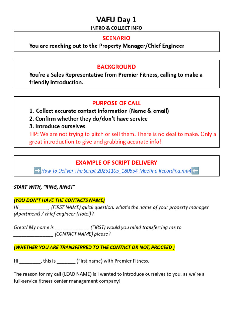 Premier Fitness Intro Call Script | PDF