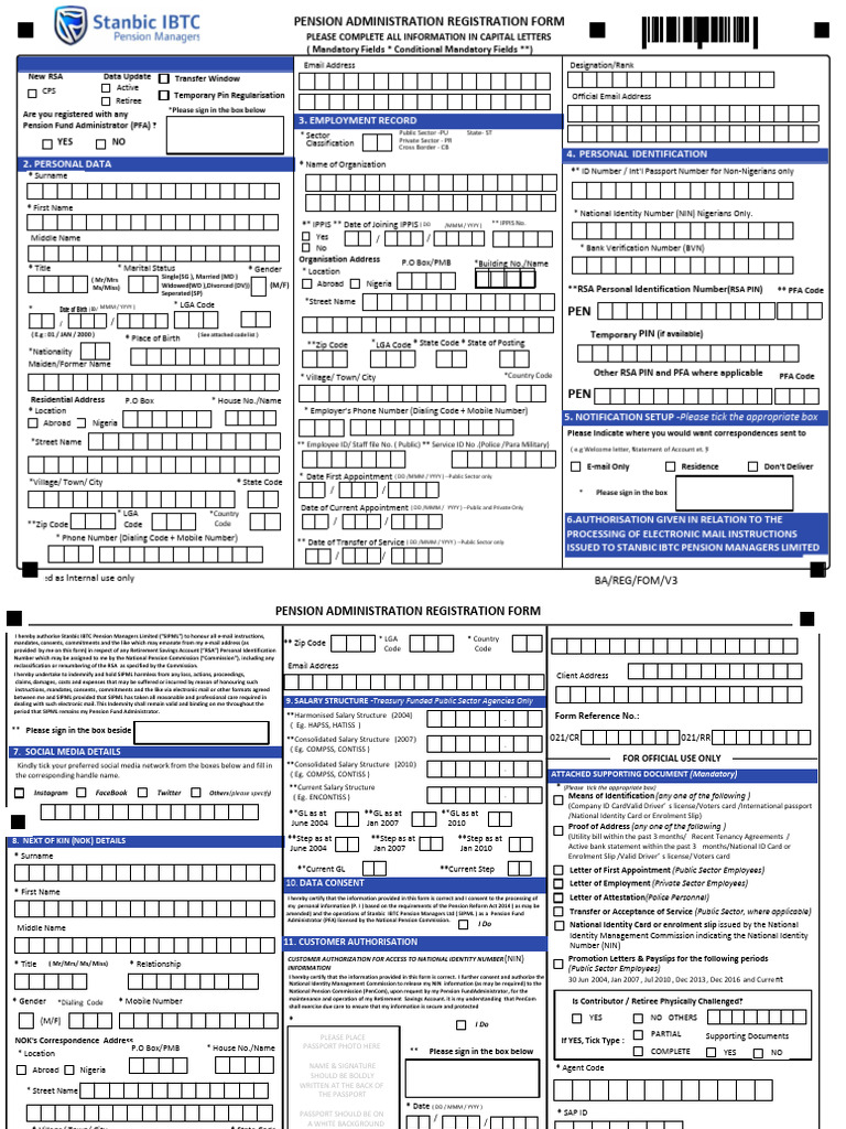 Pension Administration Registration Form | PDF | Identity Document ...