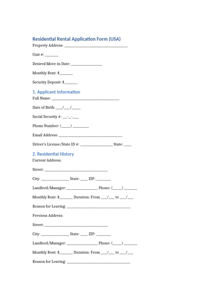 Rental Application Form | PDF | Landlord | Renting