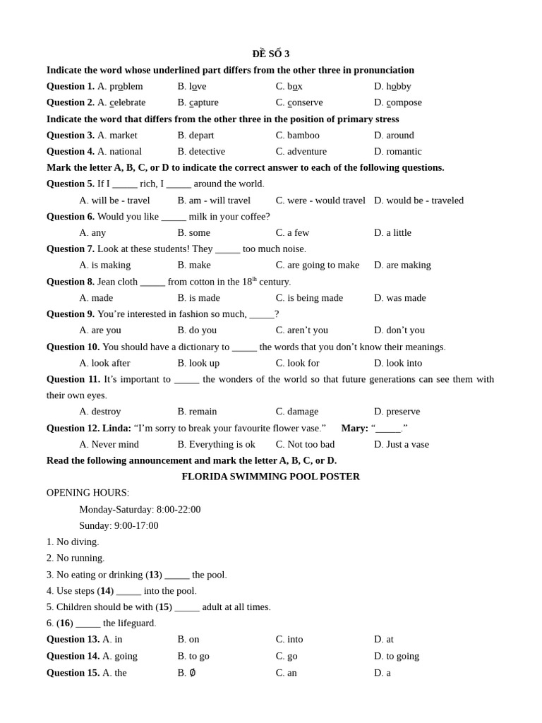 English Language Test Questions | PDF | Weaving