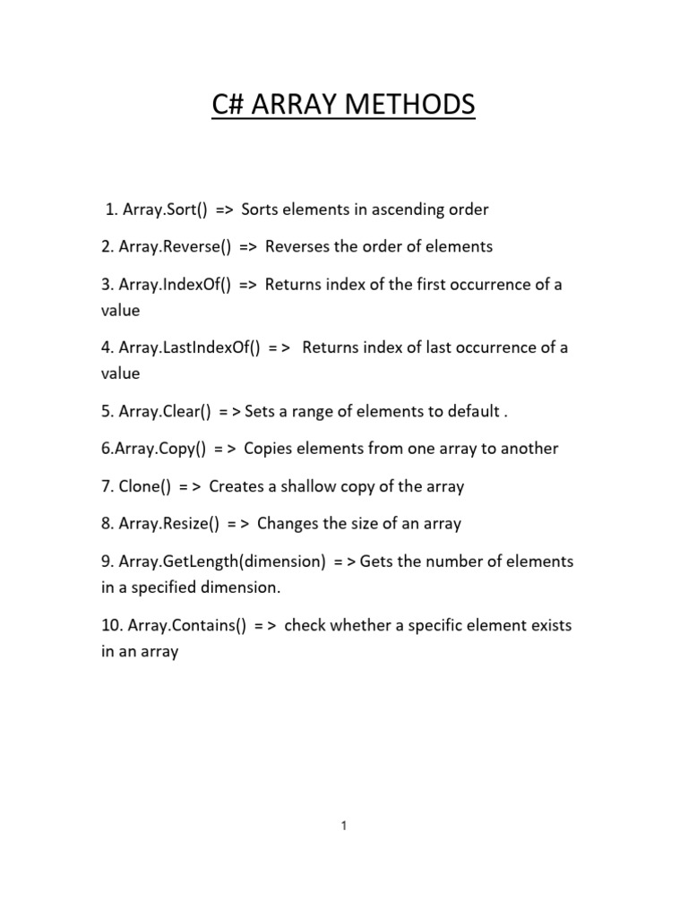Essential C# Array Methods Explained | PDF
