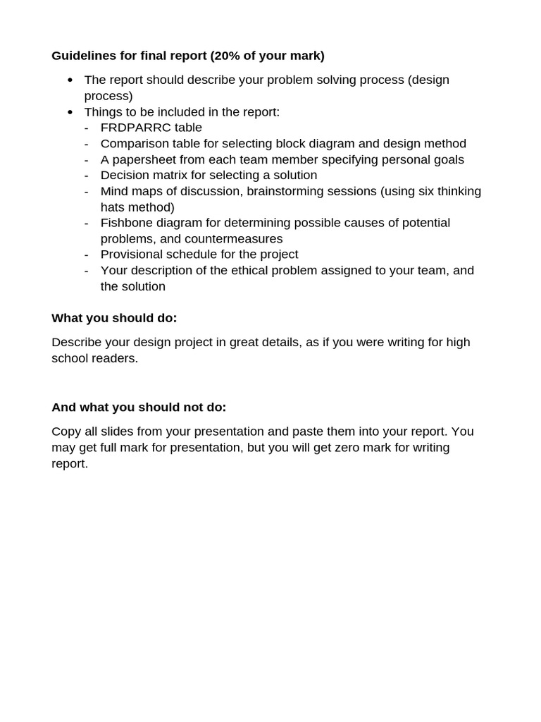 Final Report Guidelines for Design Projects | PDF