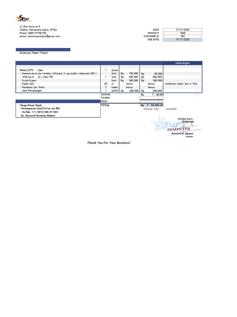 Invoice for CCTV Installation Services | PDF