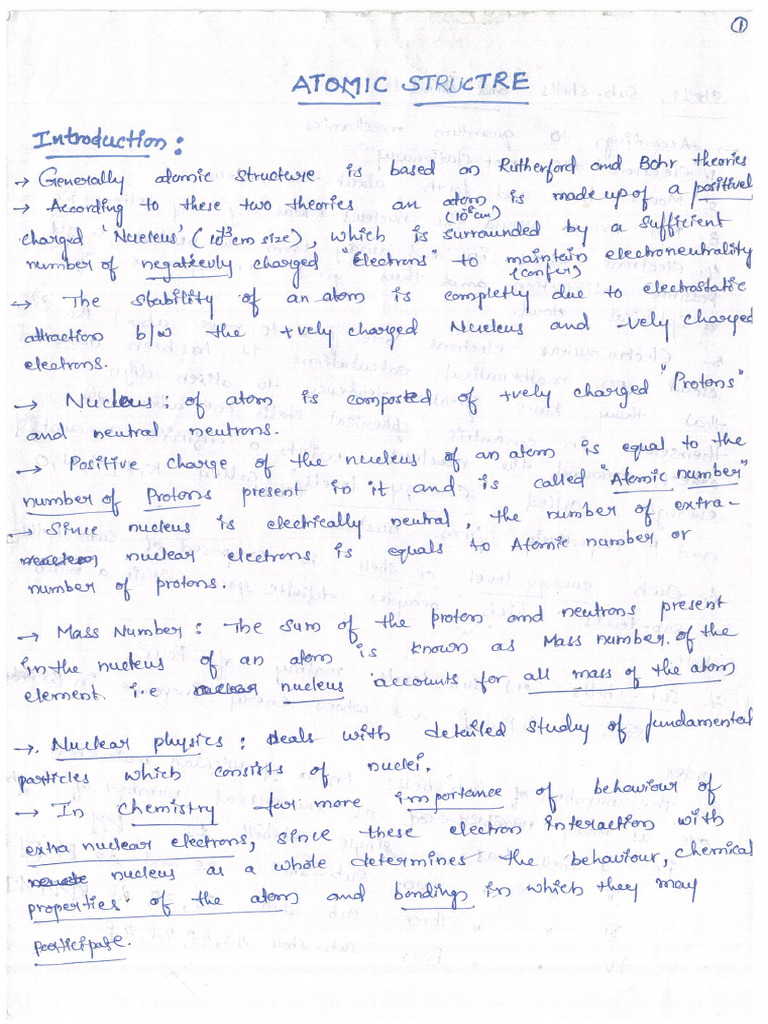 Atomic Structure Unit 1 Notes | PDF