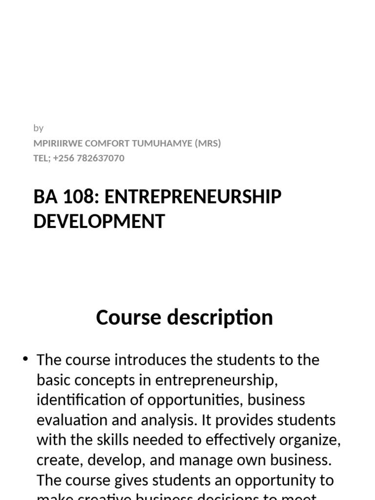 Entrepreneurship Development Course Overview | PDF | Entrepreneurship ...