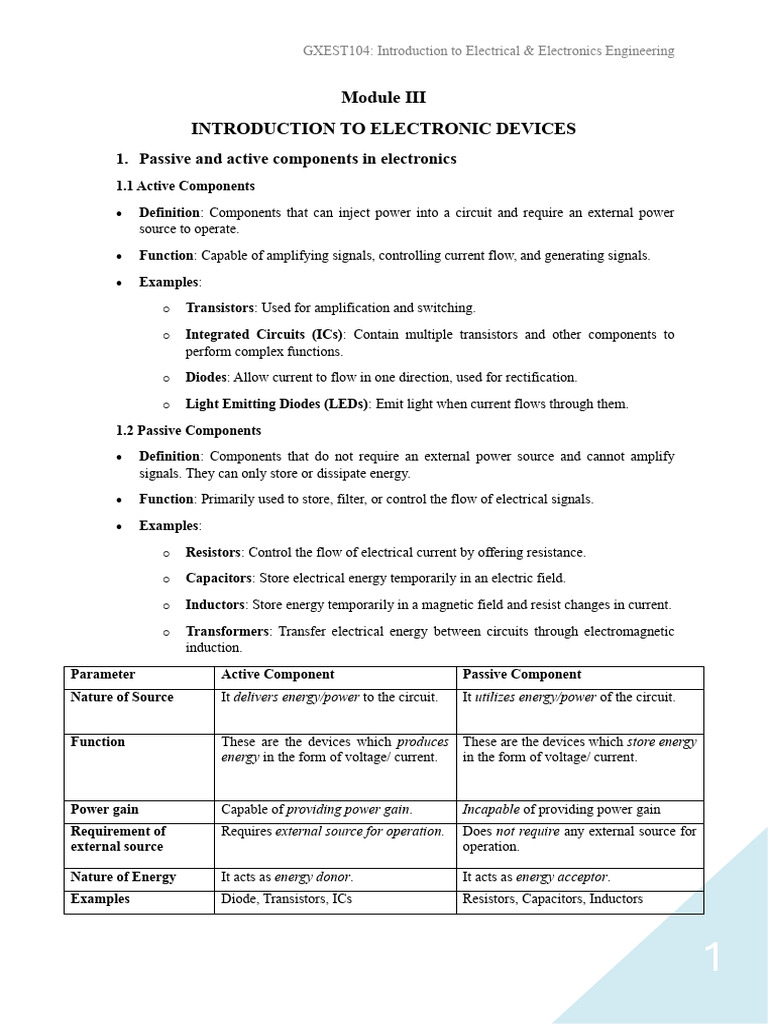 Electronic Devices: Active vs Passive Components | PDF | Rectifier ...