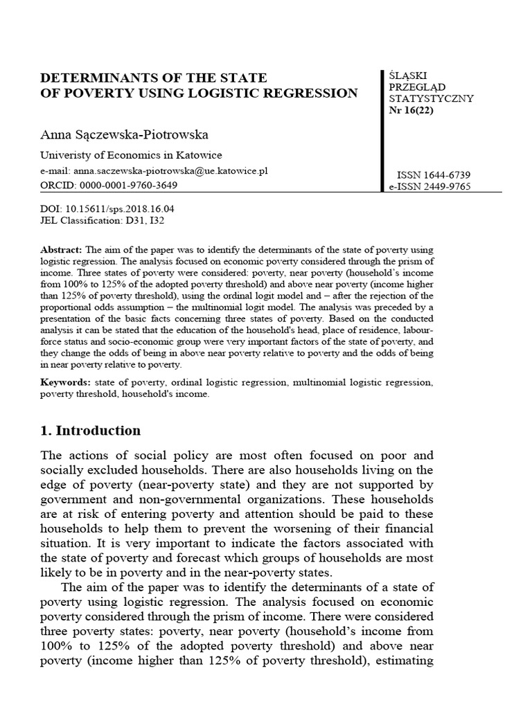 Determinants of Poverty Analysis | PDF | Logistic Regression ...