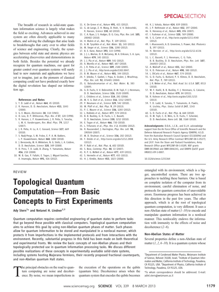 Topological Quantum Computation Review | PDF | Quantum Mechanics | Physics