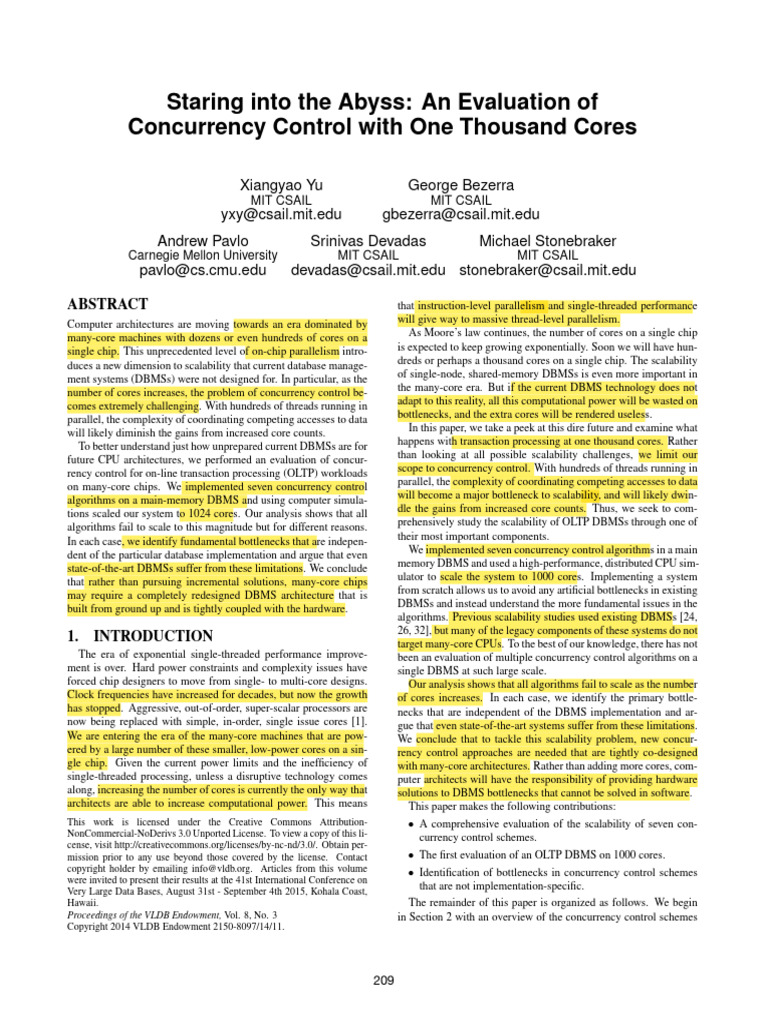 Concurrency Control for 1000 Cores | PDF | Databases | Database Transaction