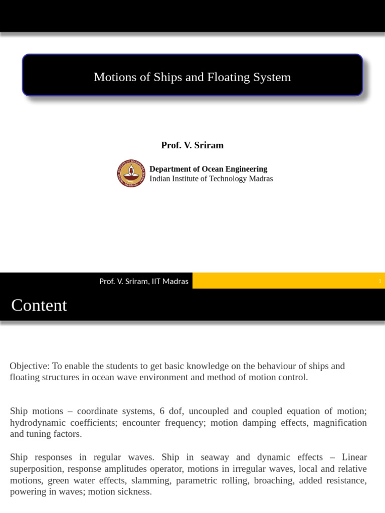 Ship Motion Dynamics in Ocean Engineering | PDF | Force | Waves