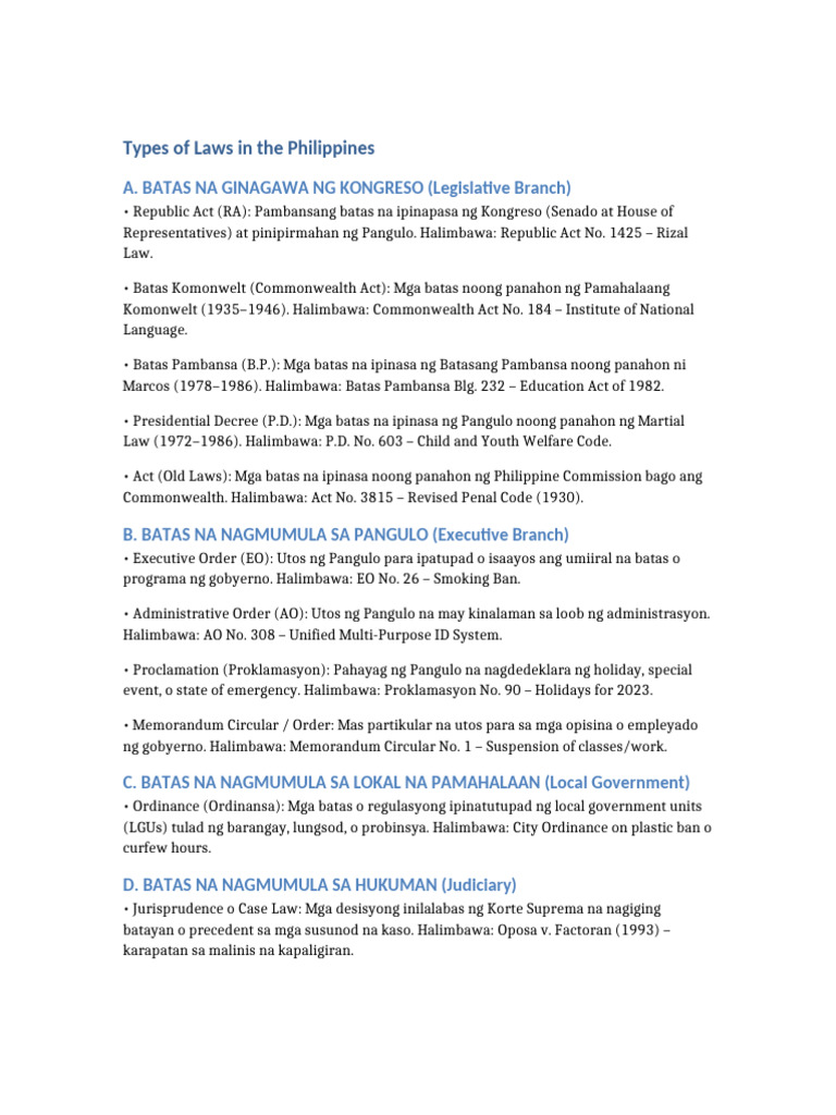 Types of Laws in The Philippines | PDF