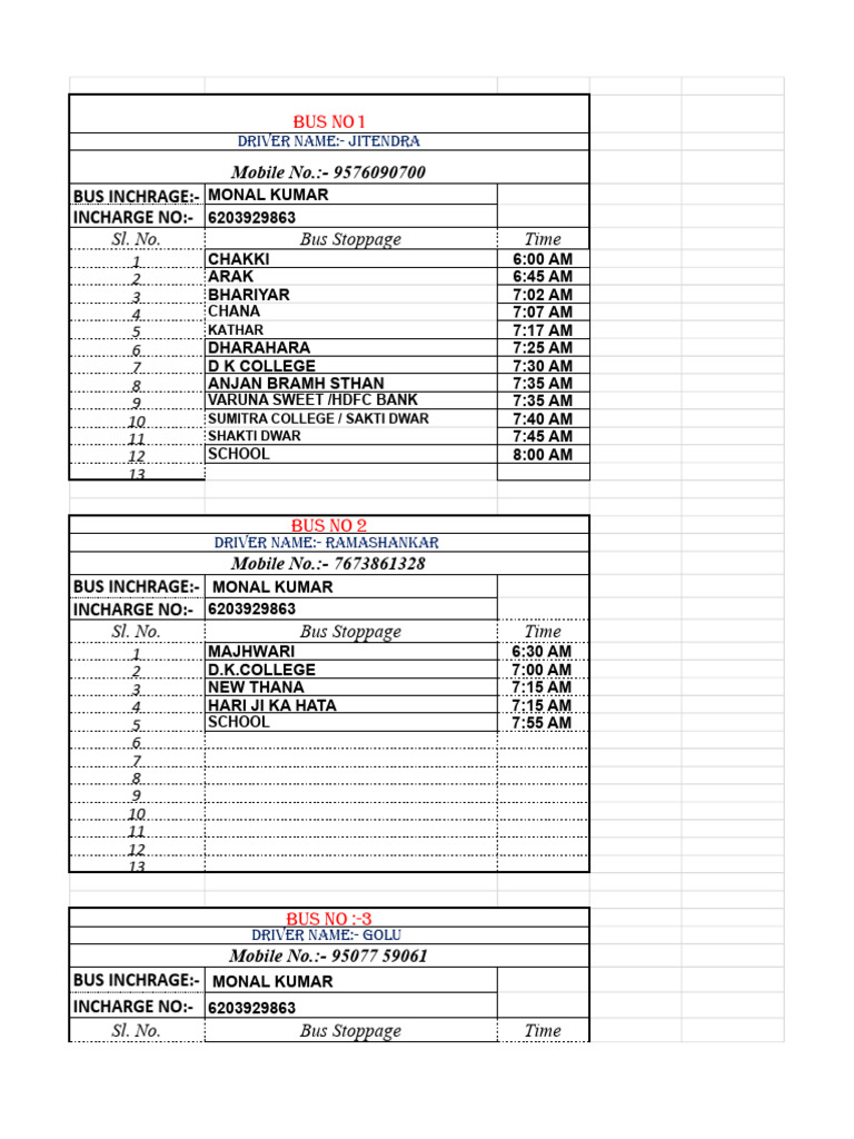 Bus Schedule and Driver Details | PDF