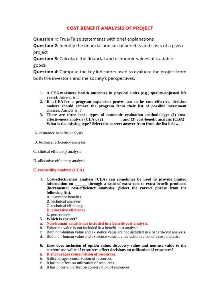 Cost-Benefit Analysis for Projects | PDF | Equity (Economics) | Cost ...