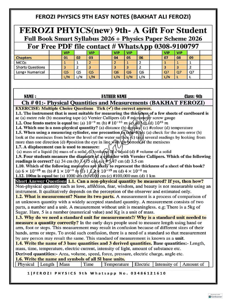 9th Physics Smart Notes | PDF