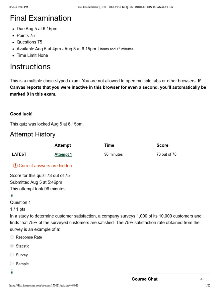 Final Exam: Introduction to Analytics | PDF | Student's T Test ...