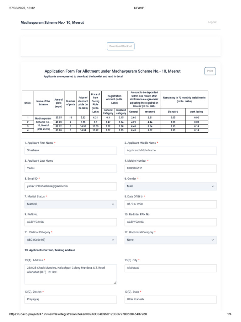 Madhavpuram Scheme No. 10 Application Form | PDF