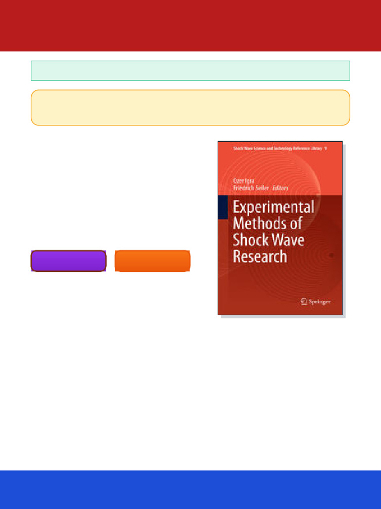 Experimental Methods of Shock Wave Research 1st Edition Ozer Igra Ebook ...