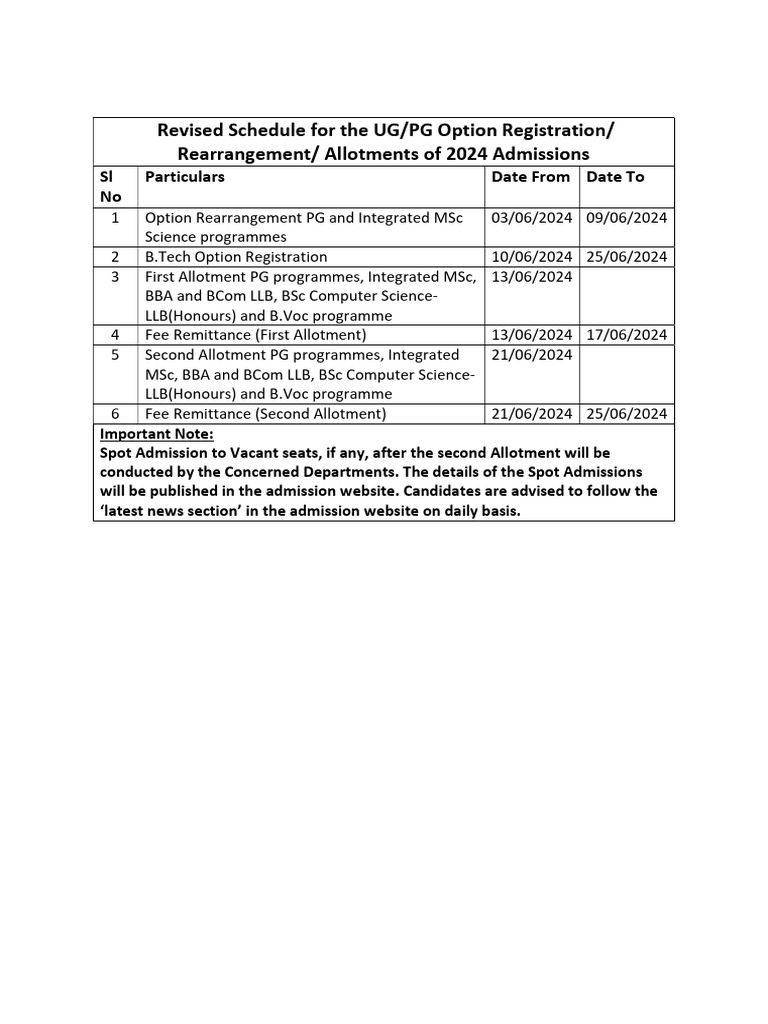 2024 UG/PG Admission Schedule | PDF