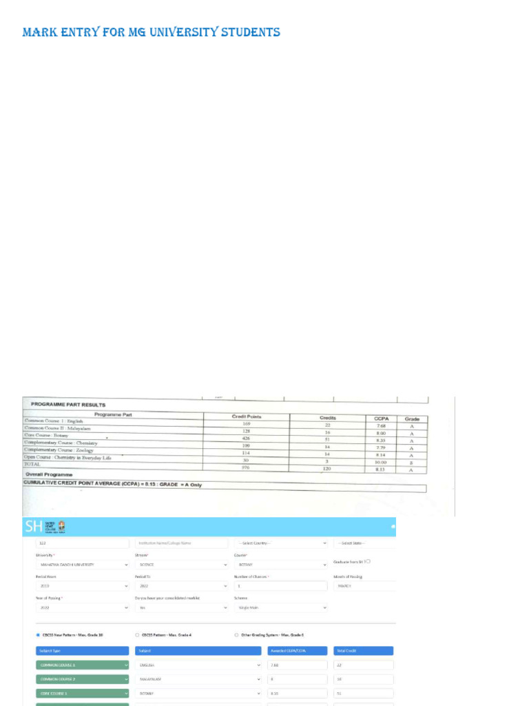 Model Mark Entry For MG University Students | PDF