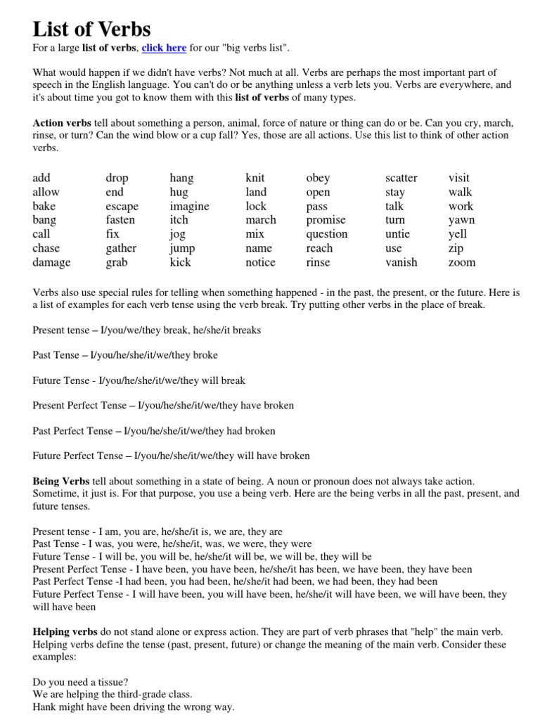 list of verbs grammatical tense perfect grammar