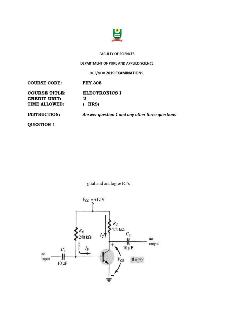 Electronics I Exam Questions 2019 | PDF | Electronic Oscillator | Amplifier