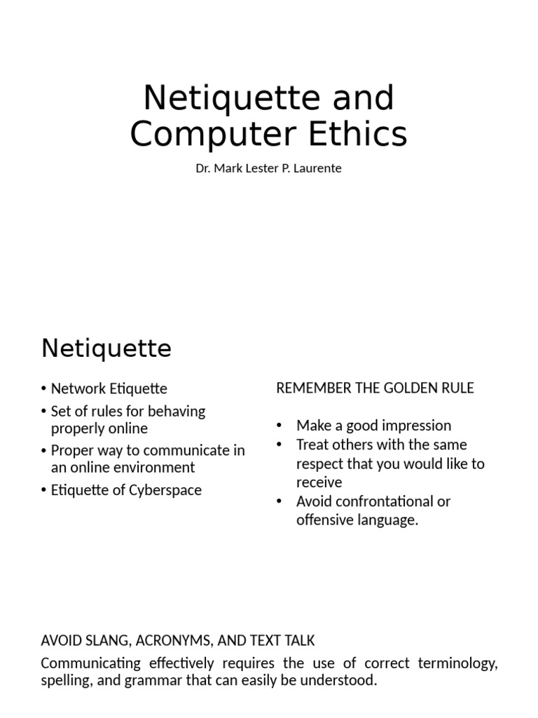 Netiquette and Computer Ethics | PDF | Human Communication | Communication