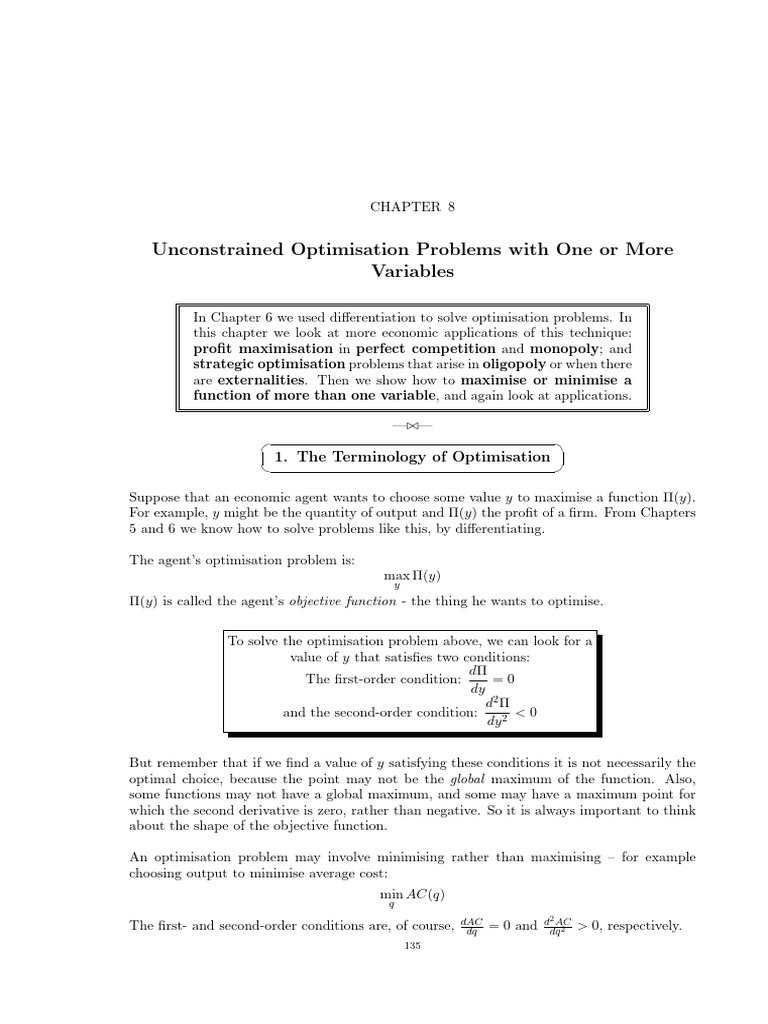 Unconstrained Optimization in Economics | PDF | Profit (Economics ...