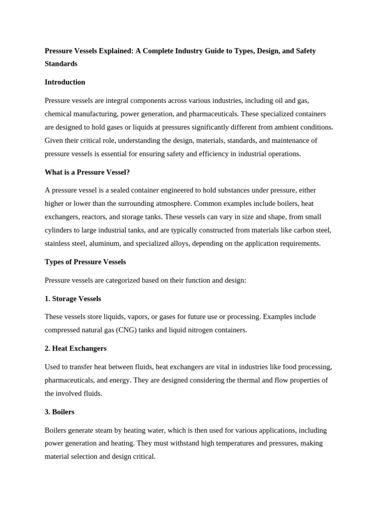 Pressure Vessels: Types, Design & Safety Guide | PDF | Boiler | Heat ...