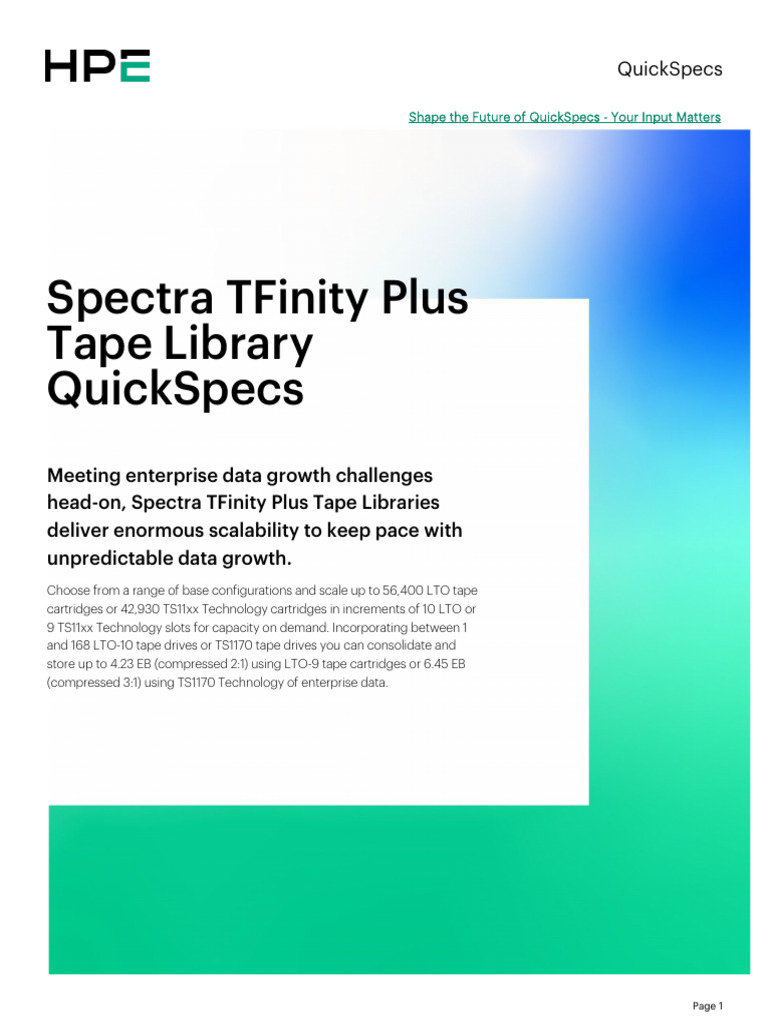 Spectra TFinity Plus Tape Library Specs | PDF | Backup | Computer Data ...