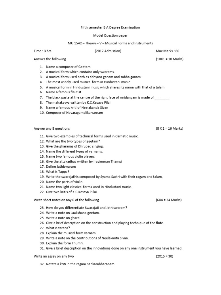 Musical Forms and Instruments Exam Paper | PDF | Classical And Art ...
