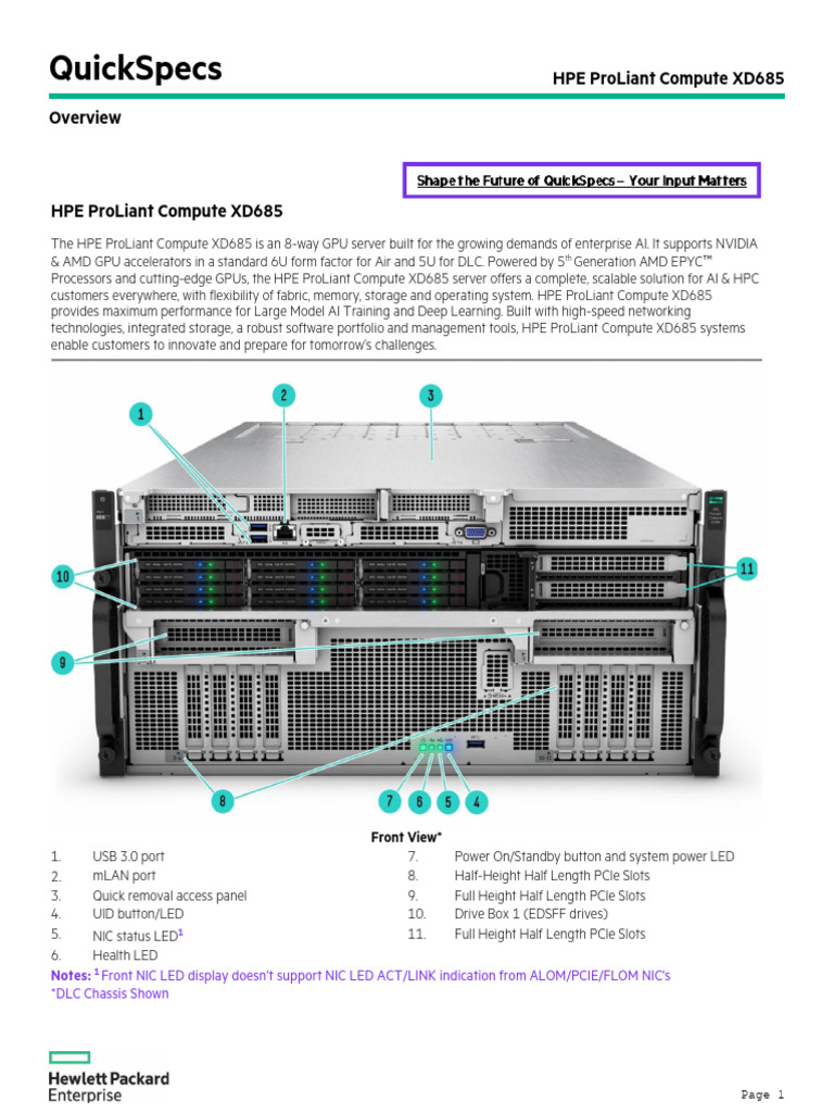HPE ProLiant Compute XD685 GPU Server Specs | PDF | Solid State Drive ...