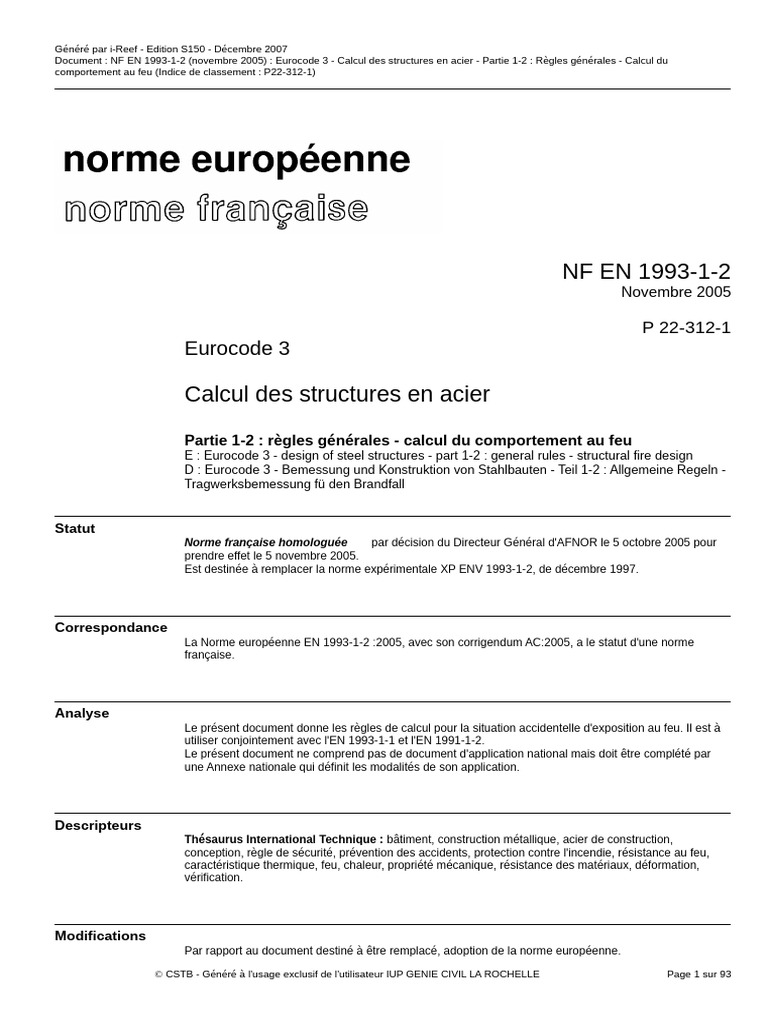 Eurocode 3 : Calcul structures acier feu | PDF | Résistance des ...