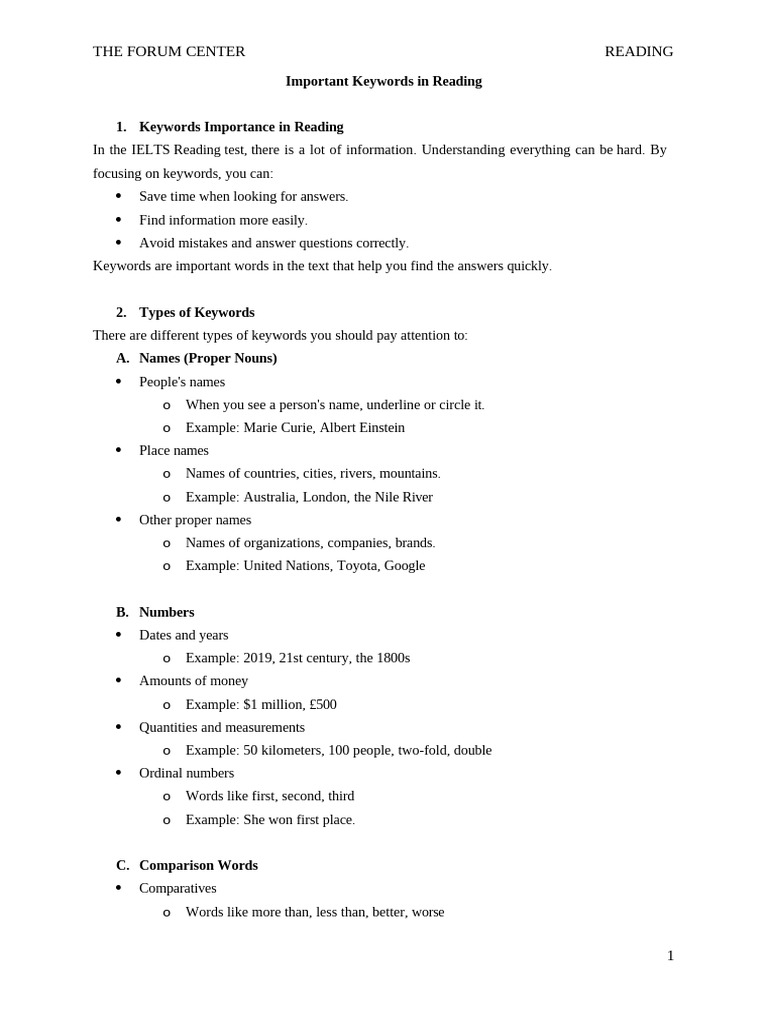 IELTS Reading: Keyword Strategies | PDF | Theory | Galápagos Islands