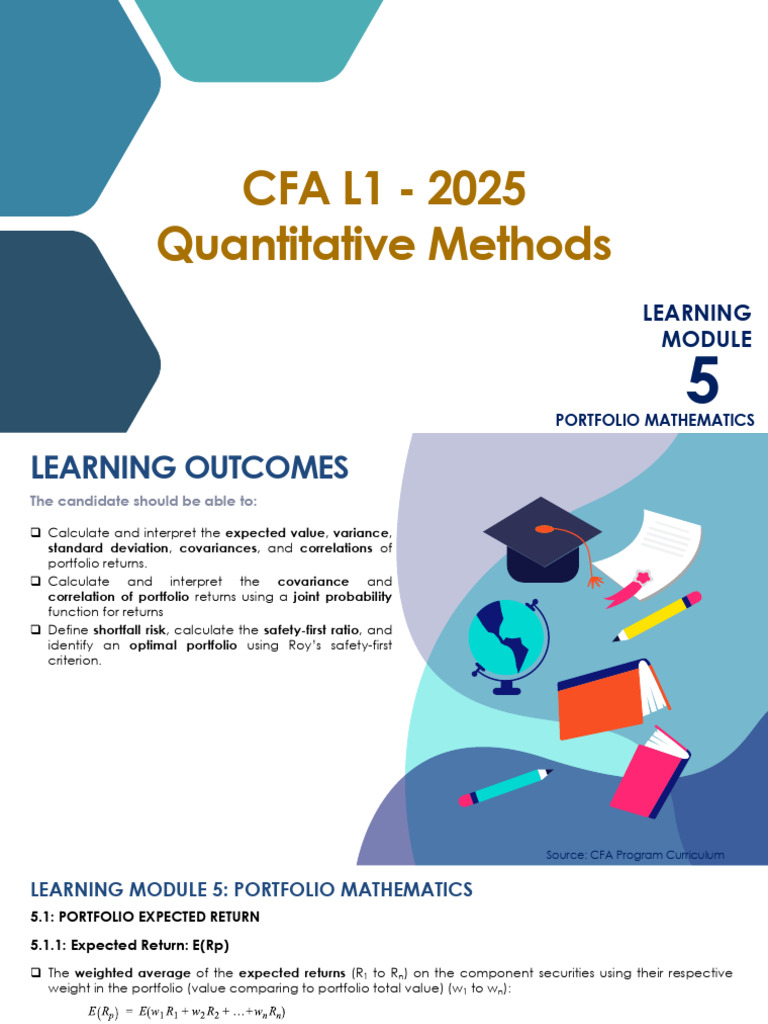 CFA L1 2025: Portfolio Mathematics Guide | PDF | Variance | Covariance