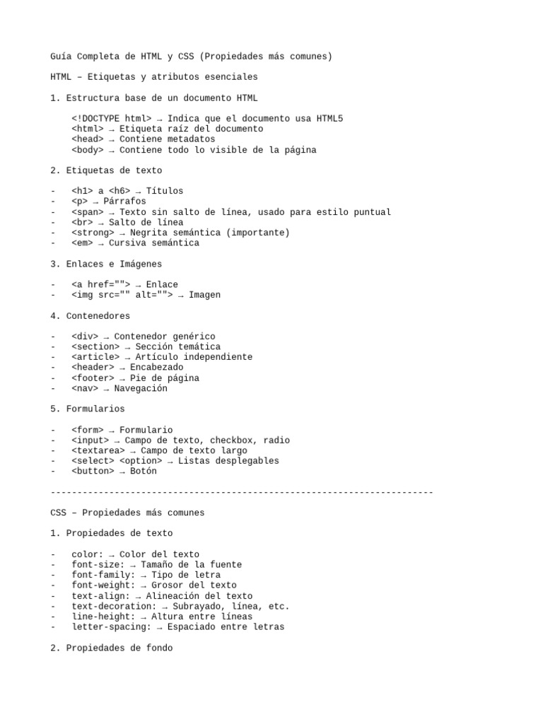Guía HTML y CSS: Propiedades Esenciales | PDF | HTML | Ingeniería de ...