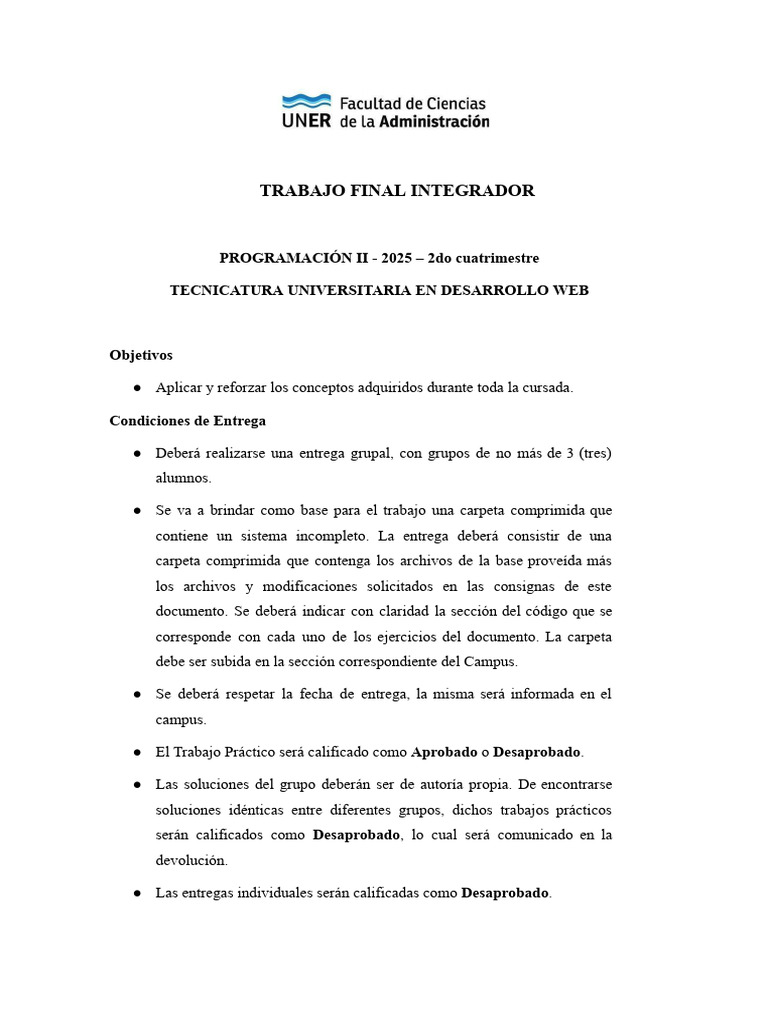 Trabajo Final Programación II 2025 | PDF | Archivo de computadora ...