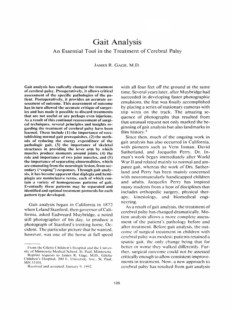 Gage JR 1993 Gait Analysis. An Essential Tool in The Treatment of ...