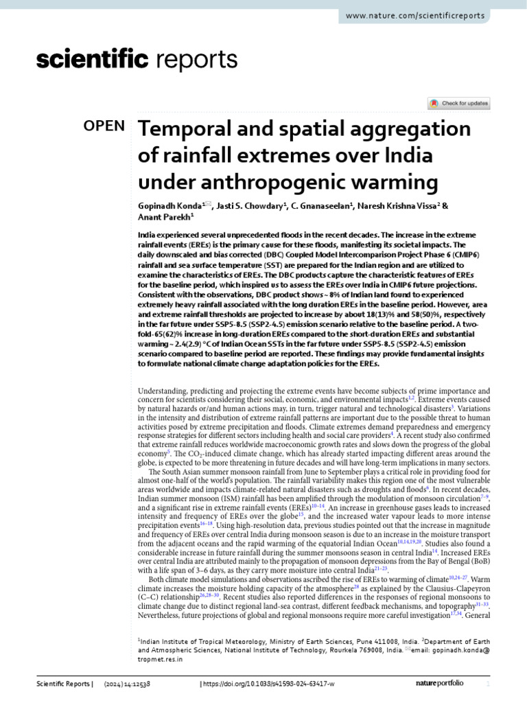 Temporal and Spatial Aggregation of Rainfall Extremes Over India Under ...