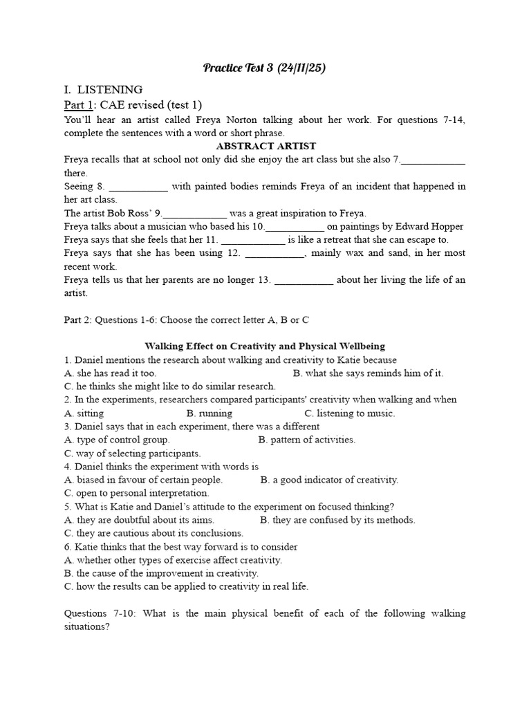 CAE Listening & Reading Practice Test | PDF | Proteins | Dna
