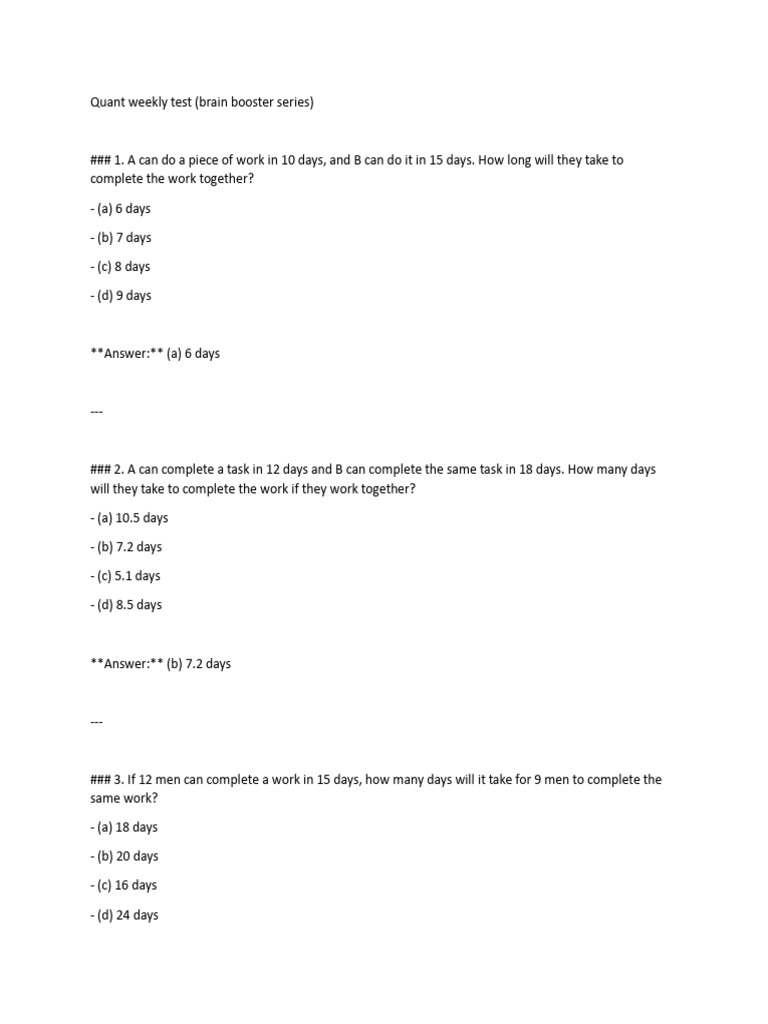 QUANT Weekly Test 20 Questions | PDF | Chess Theory | Chess Openings