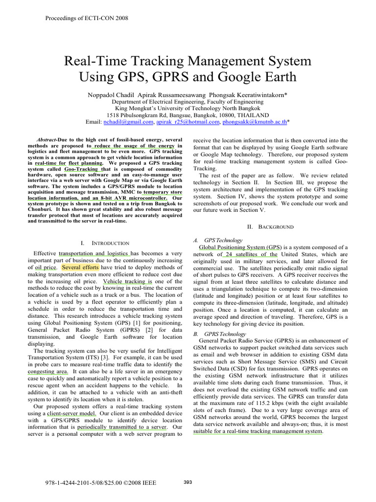 Real-Time Tracking Management System Using GPS, GPRS and Google Earth ...