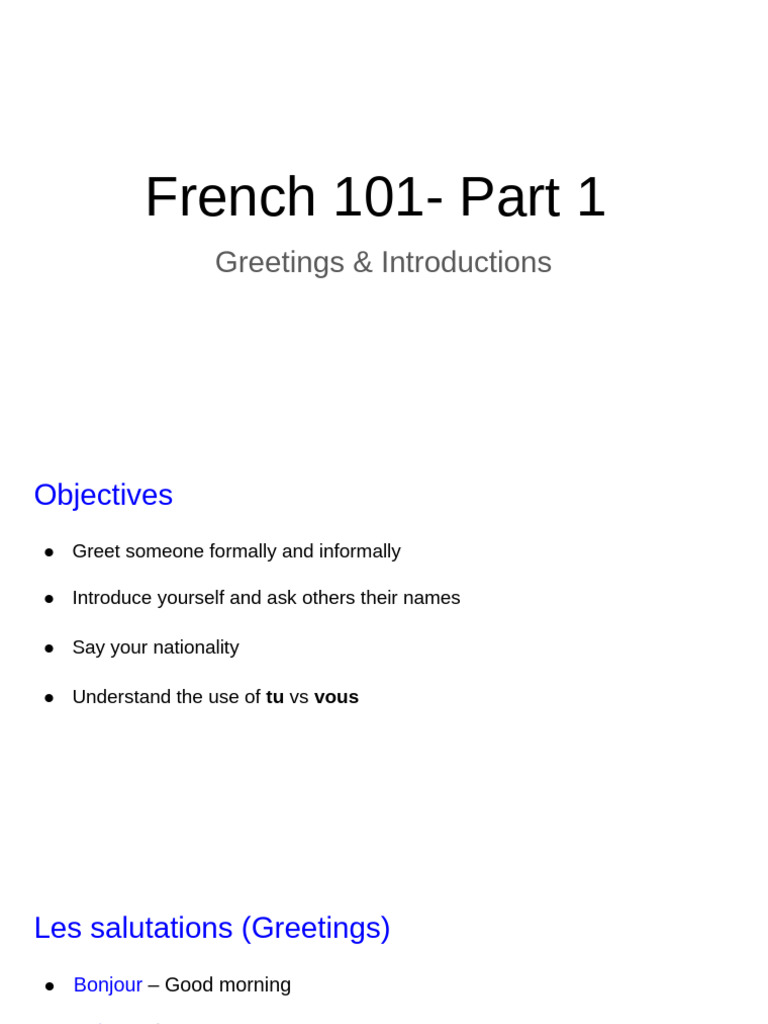 Introduction aux salutations en français | PDF