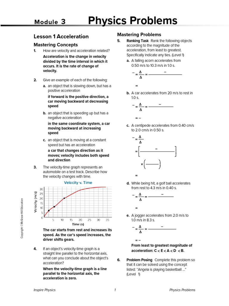 Module+03+Physics+Problems+ +answers | PDF | Acceleration | Velocity